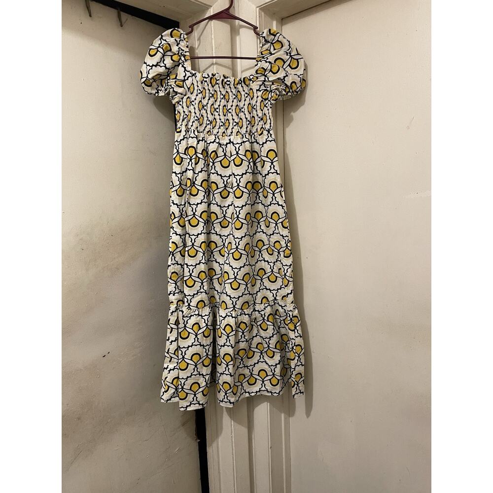 Retro Floral Puff Sleeve Midi Dress Smocked Boho Size Medium - Picture 1 of 8